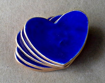 FIVE Baby shower Ceramic Heart ring bowls itty bittys Cobalt Blue edged in gold