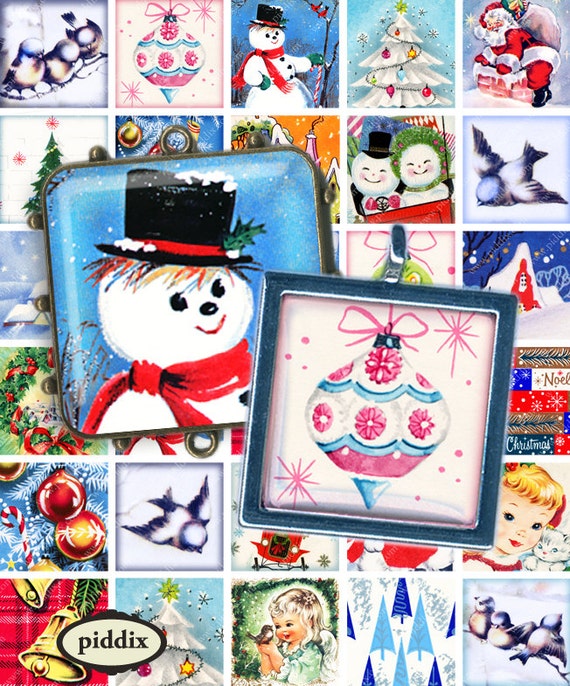 Retro Vintage Christmas Collage Sheet filled with Mid-Century