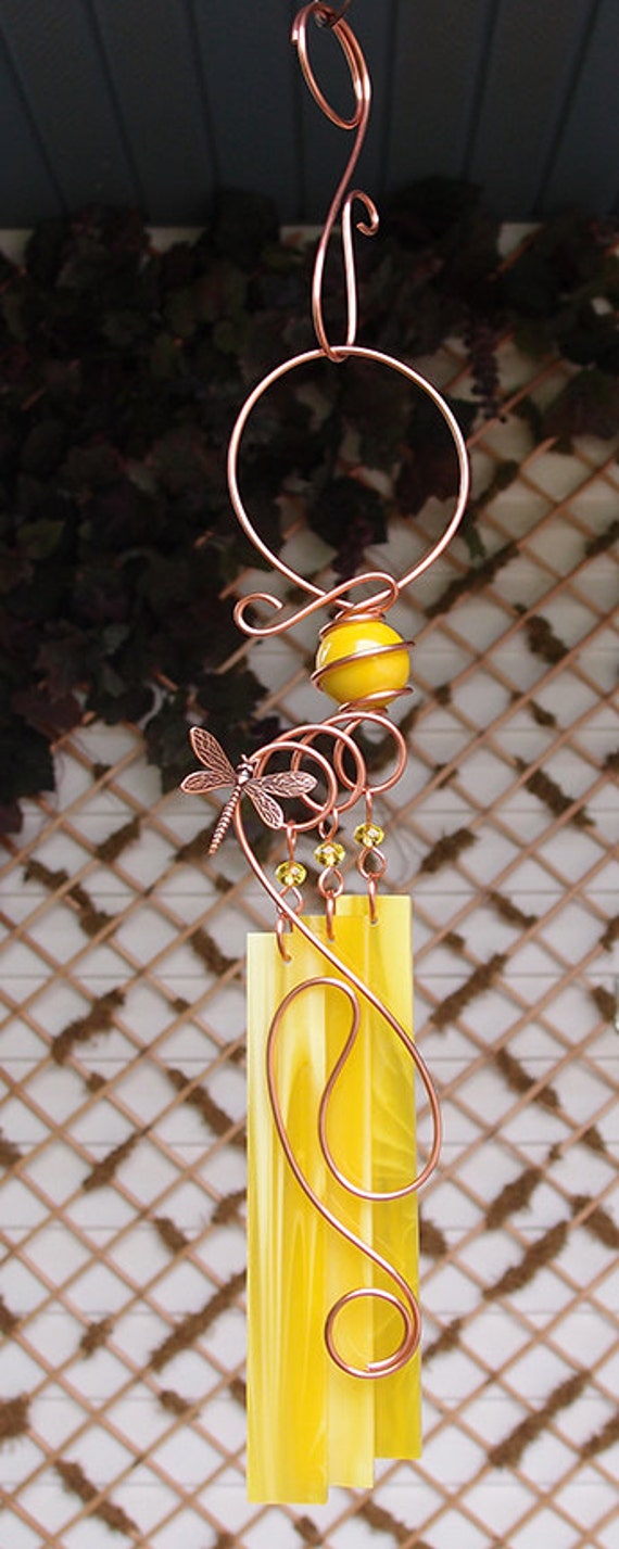 Dragonfly Windchime Glass Wind Chimes Copper Garden Ornament