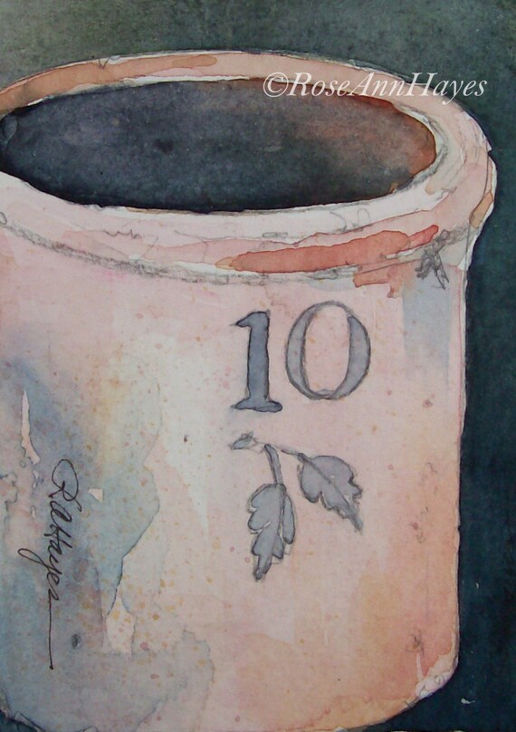 Watercolor Painting of Vintage Stoneware Crock by RoseAnnHayes
