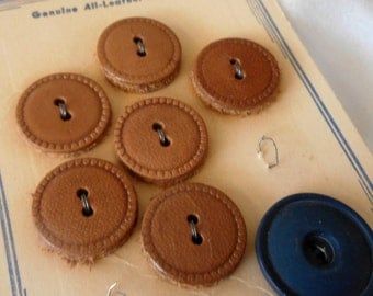 Set of 6 VINTAGE Leather Sew Thru BUTTONS