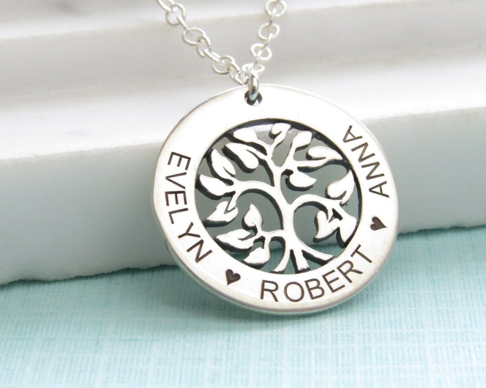 Gift for Mom Engraved Tree of Life Pendant Custom Name