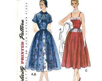 1950s Dress & Redingote with gathered full skirt - Simplicity 8252 Sewing Pattern - NEW US Sizes: 4 -6 -8 -10 -12 or 12 -14 -16 -18 -20