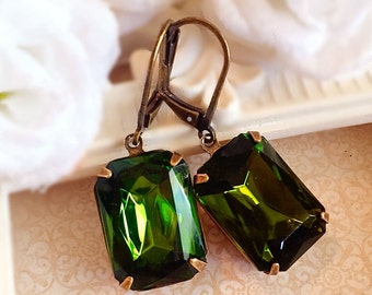 Art Deco Earrings - Olive Earrings - Victorian Earrings - Art Deco Jewelry - Green Earrings - WINDSOR Olive