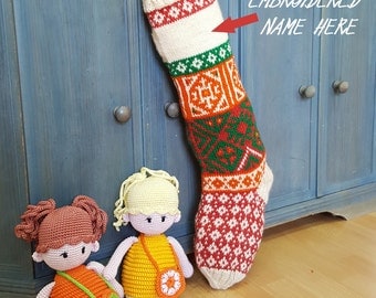Customized Knitted Christmas Stockings White Green Orange Red, Fair Trade Knit Christmas Stockings, Handmade Christmas Stockings, xmas ideas