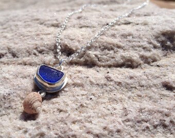 Cobalt Blue Sea Glass Necklace with Periwinkle made in Sterling Silver - Sea Glass Collection