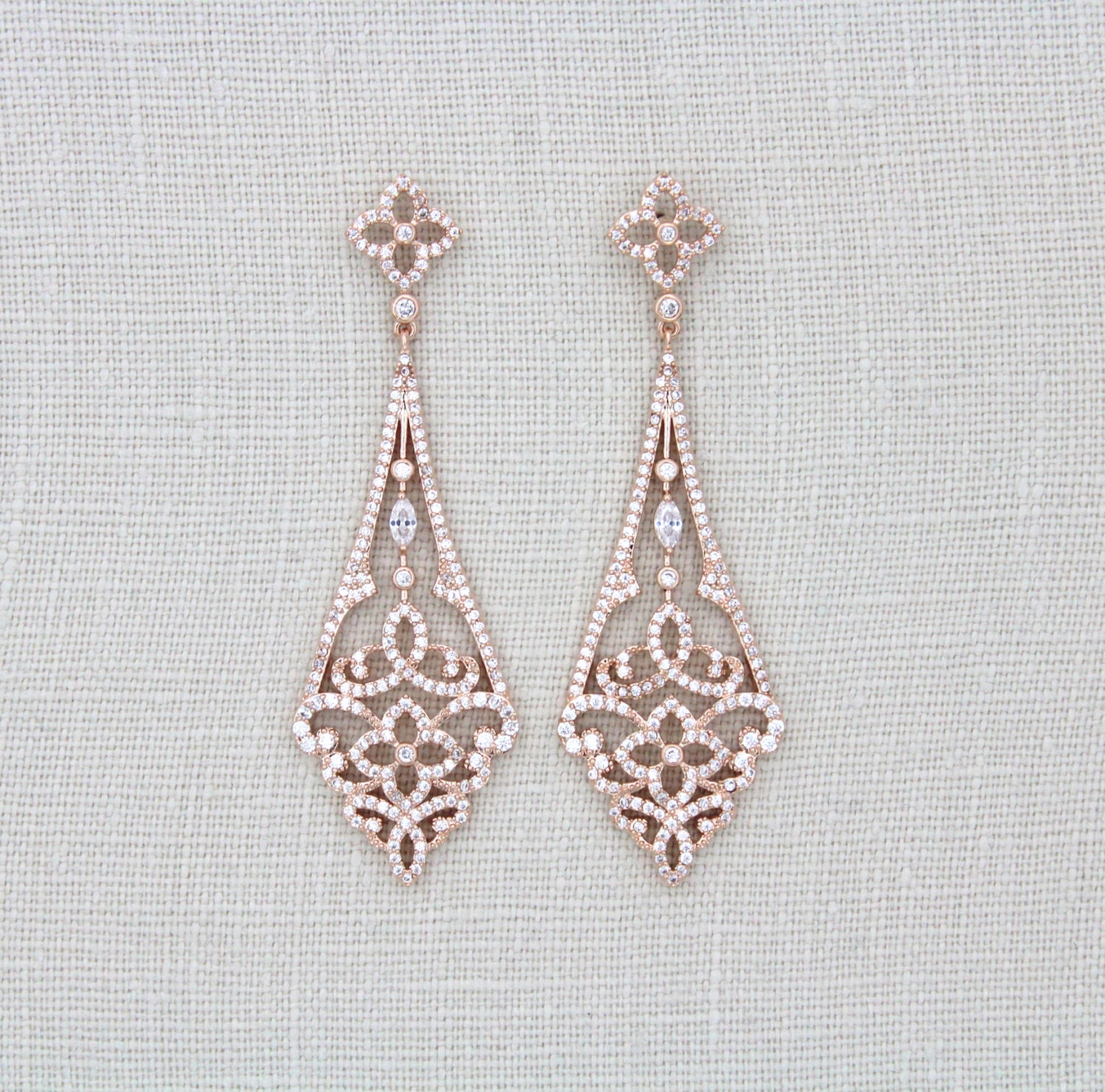 Rose Gold Art Deco earrings Rose Gold Chandelier by treasures570