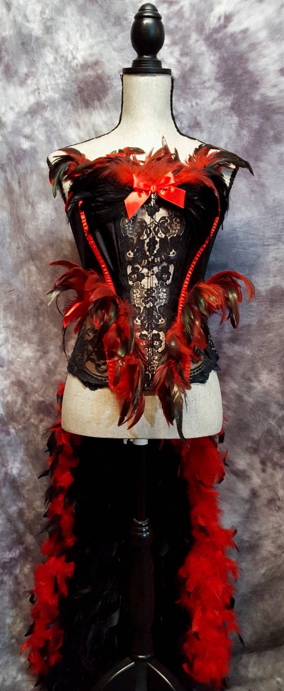 Firebird Raven Feather Burlesque Costume Red Black Victorian