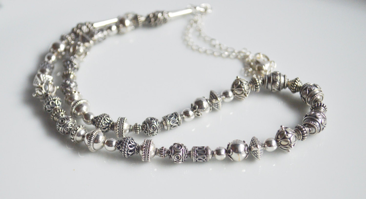 Sterling silver bali bead necklace silver necklace bali bead