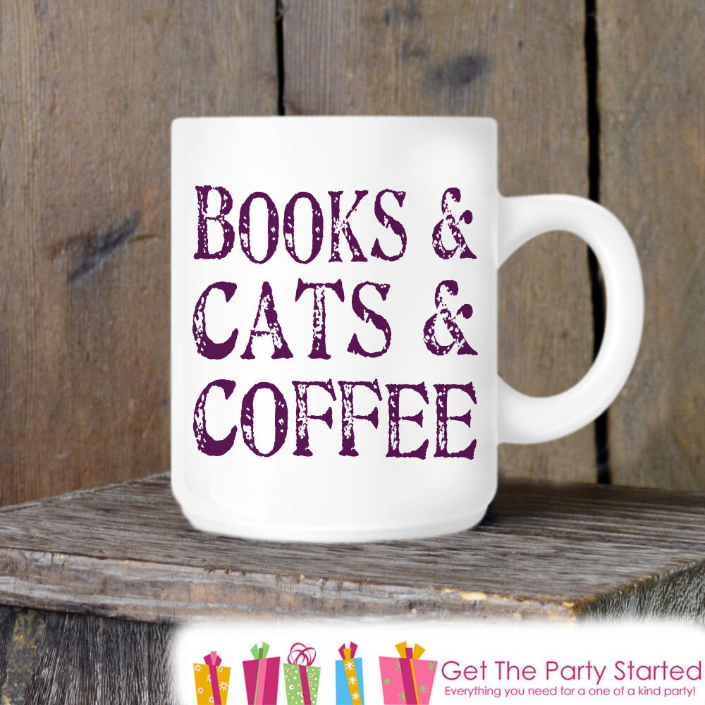 Books Cats and Coffee Mug Coffee Lovers Novelty Ceramic