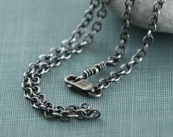 Sterling Silver Rustic Necklace Chain For Charms Pendant, All Lengths, Medium Heavy, Antique Finish, Bright, 2.4mm Solid