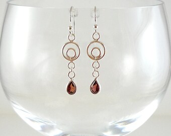 Sterling Garnet Earrings Garnet Gemstone Earrings Sterling Silver Earrings Garnet Silver Earrings Silver Gemstone Earrings Garnet Drops