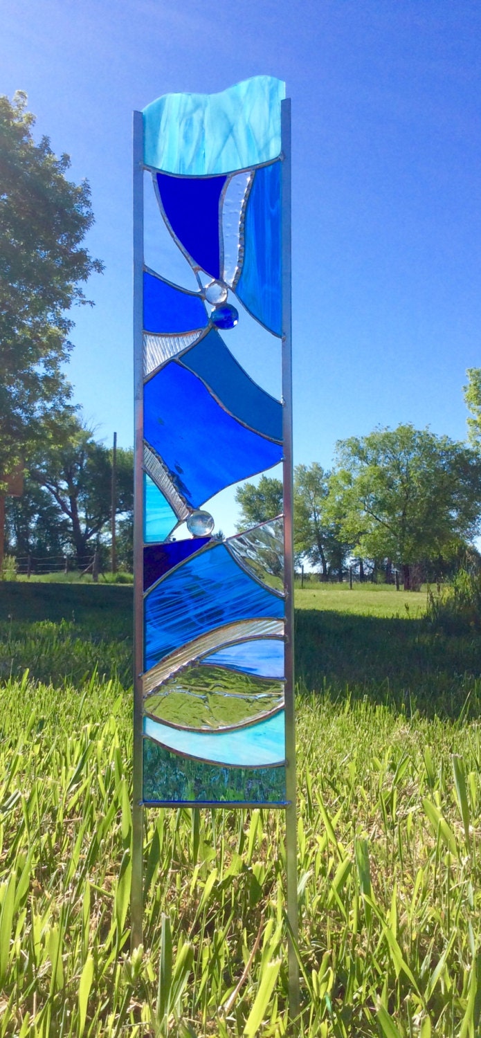 2 Stained Glass Garden Stakes Tall Art Glass For Your Garden