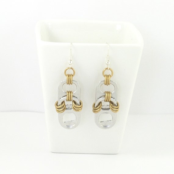 pop tabs and brass chainmaille earrings brass by tabsolute on Etsy