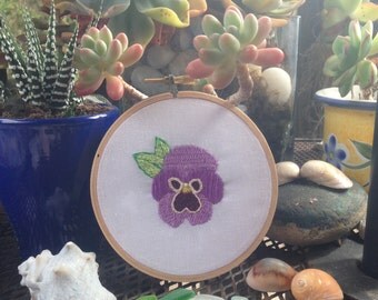 Hand Embroidered Hoop Art: Pansy