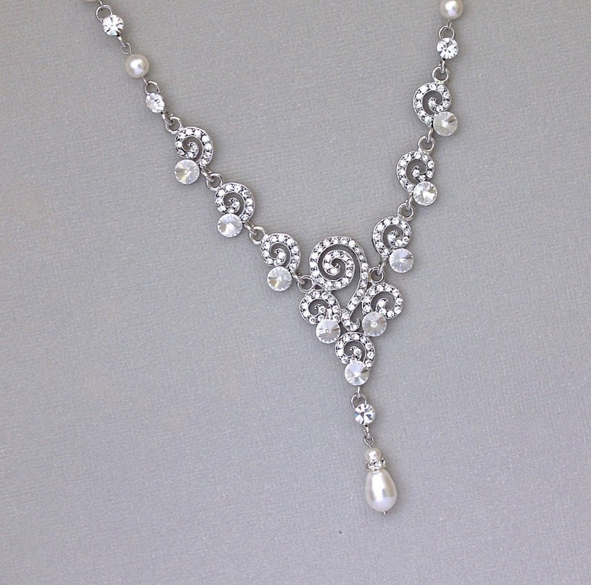 Crystal Bridal Necklace Art Deco Pave Crystal by JamJewels1