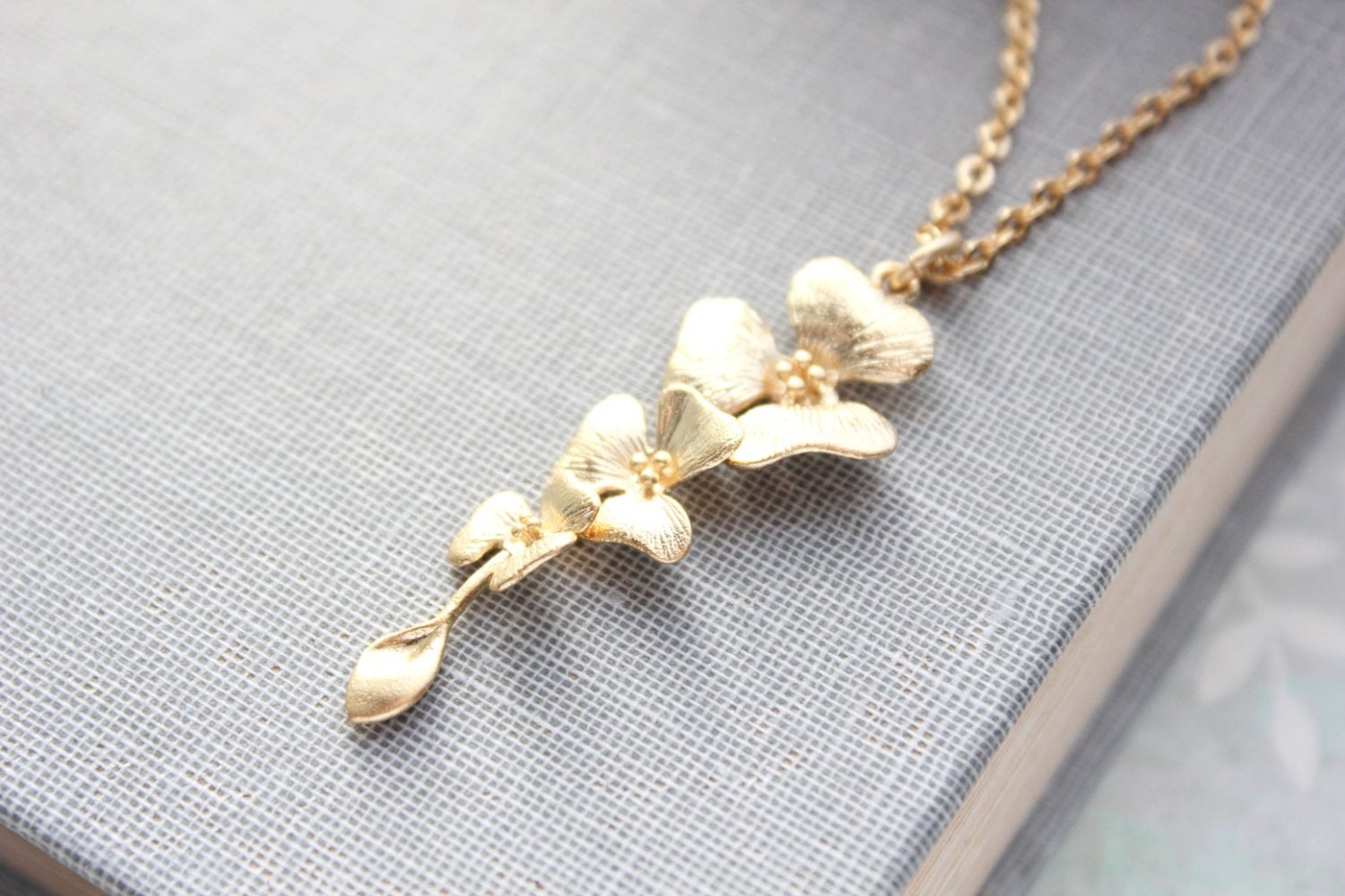 Gold Orchid Necklace Bridesmaids Gift Gold Flower Pendant