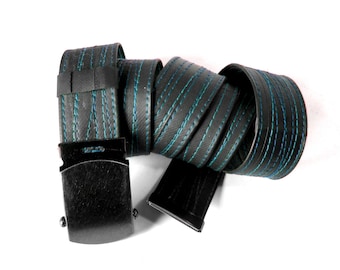 Summer Sale! 15% off - SLIDE BUCKLE Vegan Bike Tube Belt with Chartreuse Thread