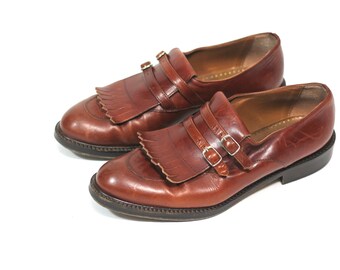 Masculine Feminine Vintage 80s Brown Loafers Low Heel Joan & David Handmade Italian Leather Shoes 40 9