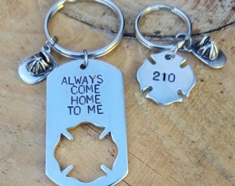 Firefighter Key chains With Dog Tag and Maltese Crosses Personalized