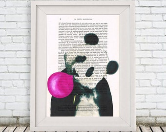 Peinture acrylique Panda imprimer des affiches originales de giclée dessin digital Mixed Media Art déco cadeaux panda illustration
