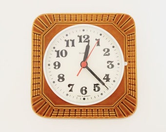 VintageGerman Ceramic Wall Clock in Golden Brown