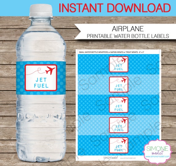 Airplane Party Water Bottle Labels Or Wrappers Instant Download With Editable Text Template Water Bottle Wrapper Template