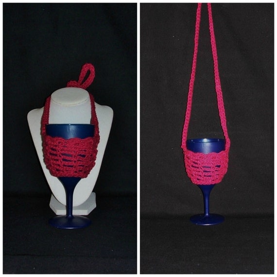 Crochet Wine Glass Holder With Neck Strap by FosterChildWhimsy