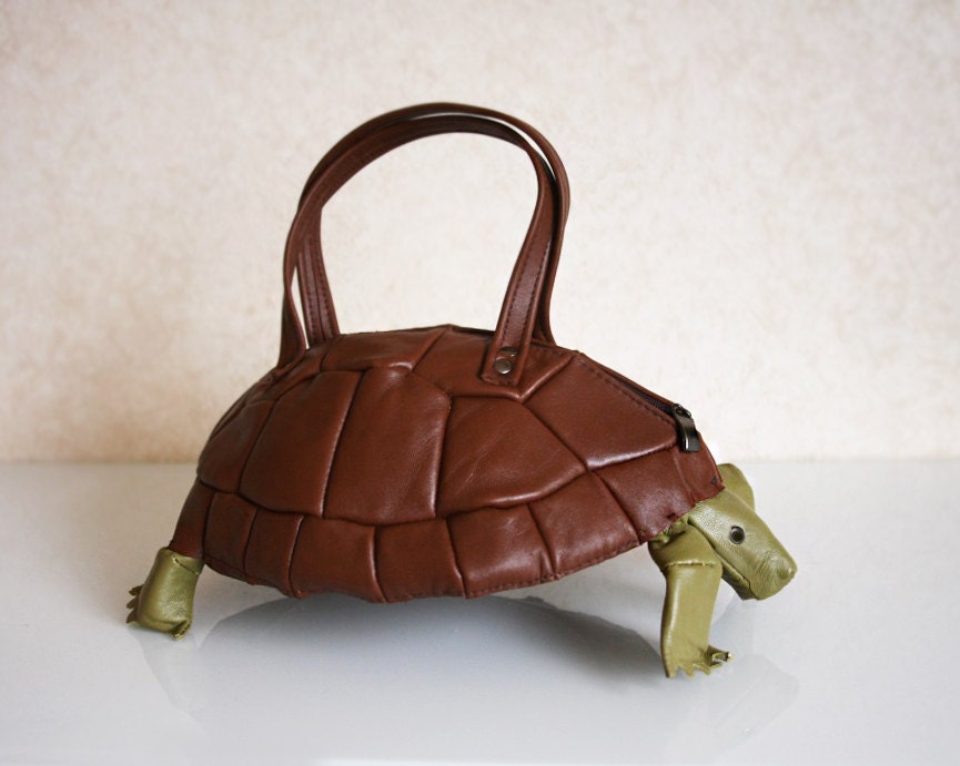 Turtle Bag Brown Leather Purse by krukrustudio on Etsy