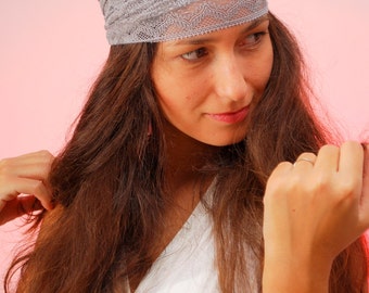 Cerchietto in pizzo grigio luce Festival, decorazione festival dei capelli, fasce per capelli elastici, accessori hippie di estate