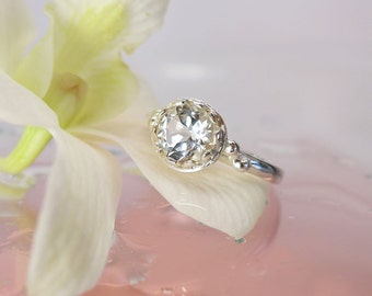 White Topaz Solitaire Ring, White Topaz Ring, Natural White Topaz, Sterling Silver Ring