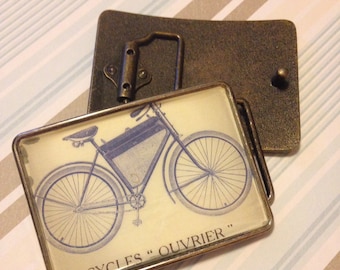 Large Suede Blue Vintage Bicycle Belt Buckle for Men- Discounted