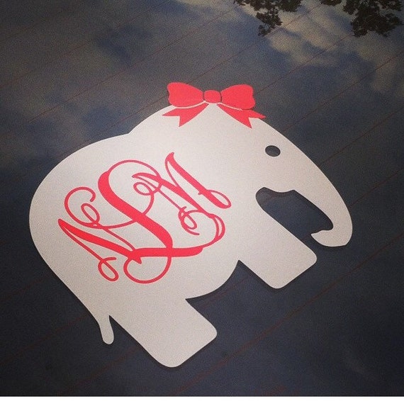 Elephant Monogram with Bow Car Decal Car by CustomVinylbyBridge