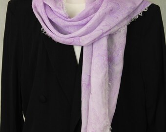 Marbled Silk Scarf Fringed Lavender Lace