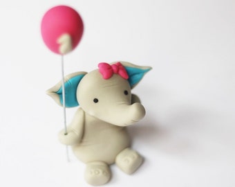 Fondant elephant - elephant cake topper - fondant elepant cake topper - edible elephant topper - elephant cupcake - elephant party - balloon