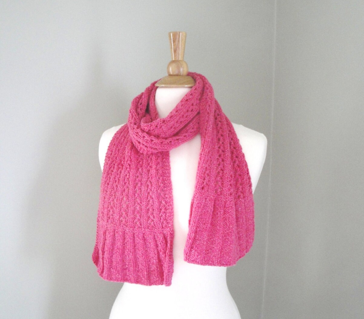 Pink Knit Scarf for Women Teen Girls Wool Silk Lace Ruffle