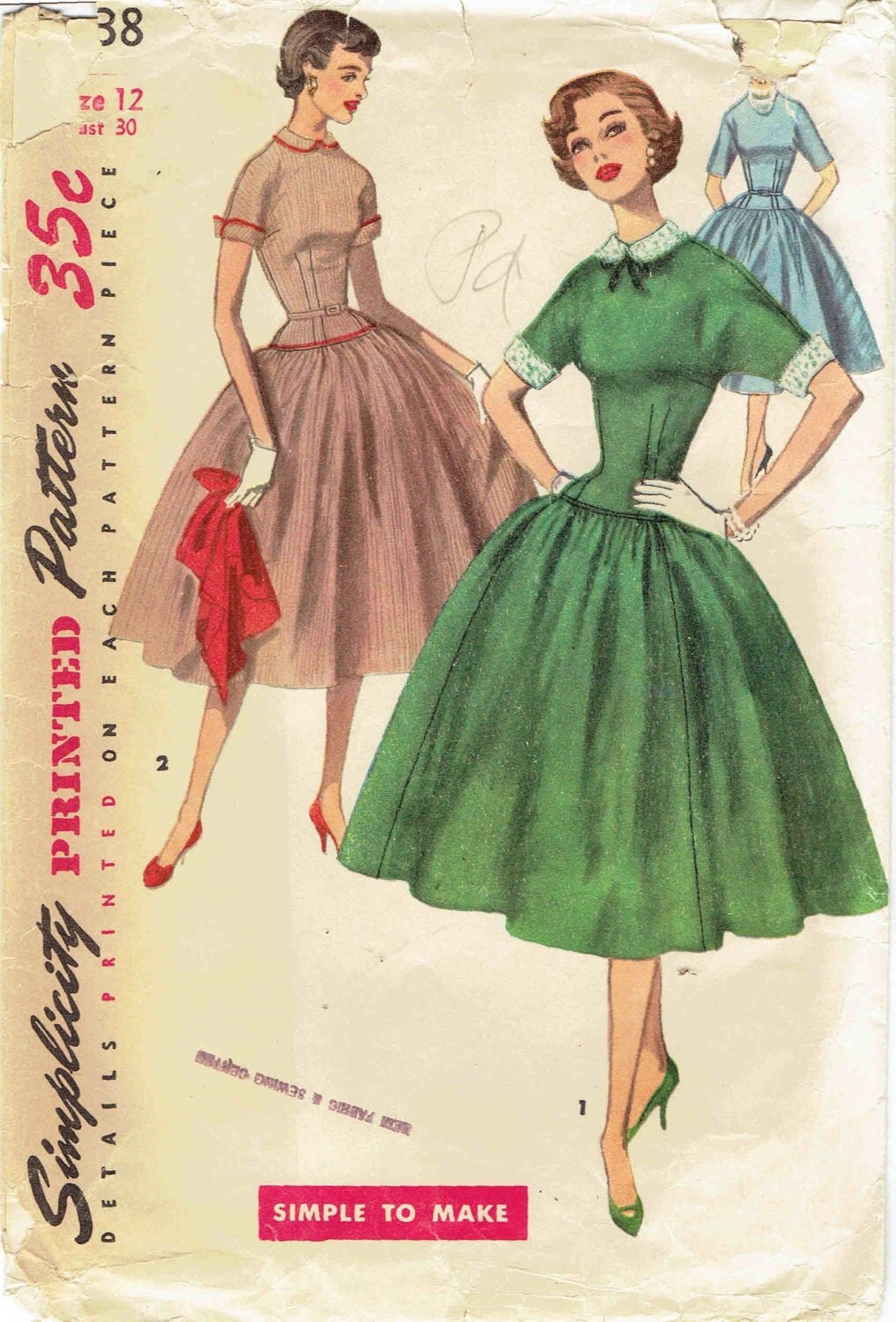 50s Swing Dress Pattern SImplicity 1238 Simple to Make Dropped