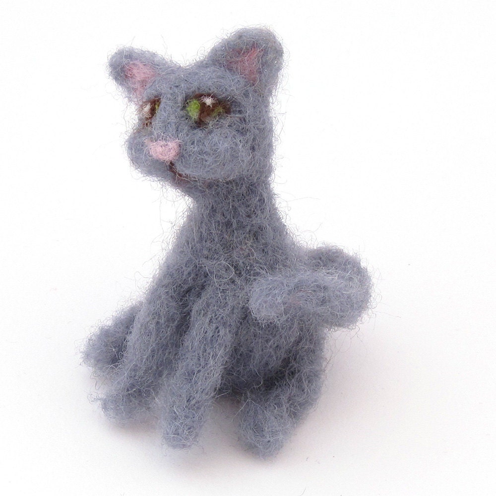 Grey cat needle felted cats Wool felt Miniature pet