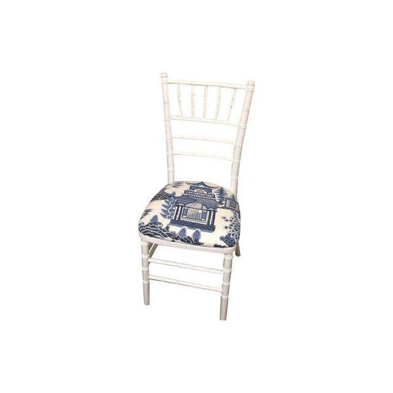 White Bamboo Chairs with Schumacher Nanjing Fabric Banquet