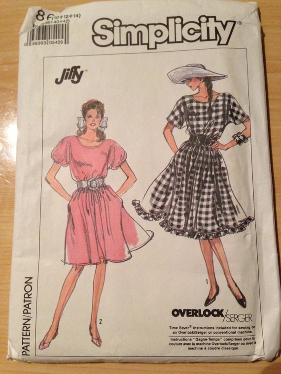 Misses Pullover Dress in Two Lengths Simplicity Sewing Pattern 8617 80s Size 10-14 Uncut