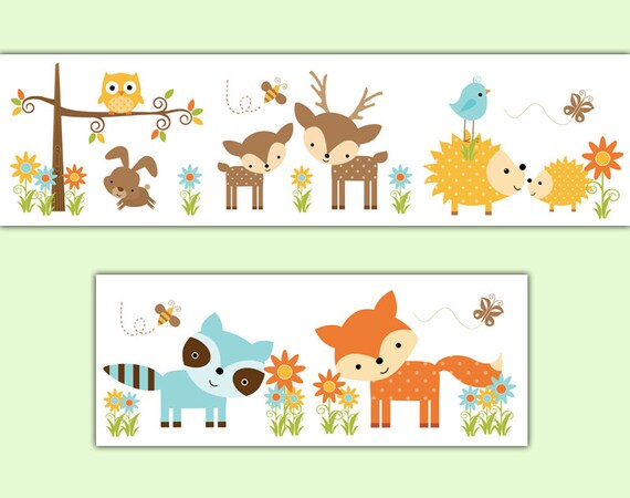 WOODLAND NURSERY DECAL Wallpaper Border Forest Creatures