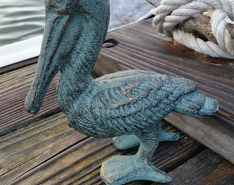 Cast Iron Pelican - Pelican Statue, Garden Decor, Door Stop, Nautical Decor, Coastal Decor, Gift for Beach House, Housewarming Gift, Birds