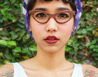 Vintage Eyeglass Cat eye Frames 1960's Amazing Wood textured Frame Made in France
