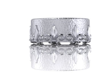Fleur de Lis Wide 8mm Band 14K Gold