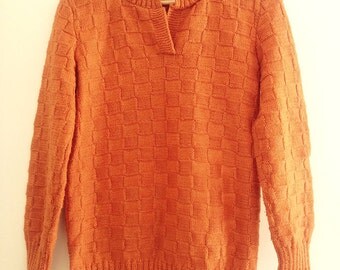 Women's sweater, handmade knit sweater, orange chunky womens sweater, size M, lace, long sleeved sweater, pullover