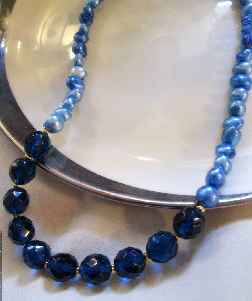 Sapphire Blue Necklace Pearl Necklace Freshwater by JewelsInspire