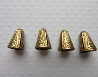 Antique Bronze Art Deco, Art Nouveau BEAD CAPS or End caps 14x10mm (4 bead caps ) Tassel Caps