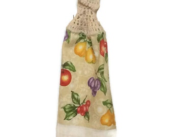 Clearance - Fruit - Hanging Kitchen Towel - Crochet Top - Button Towel