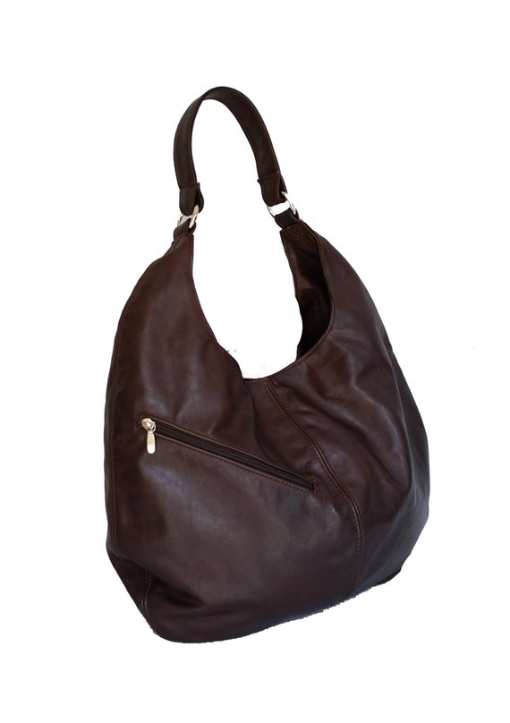 Dark brown leather purse / large hobo bag / fashion by Fgalaze