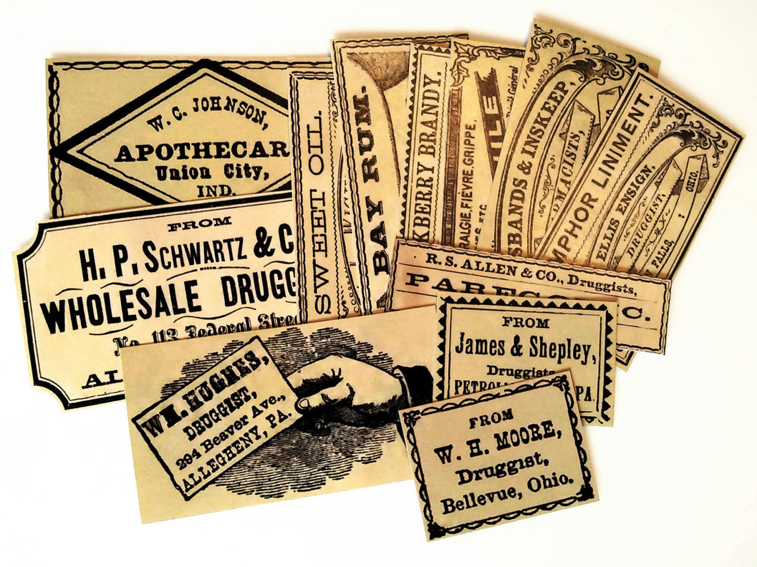 DRUG STORE LABELS 12 Reproduction Vintage Apothecary Labels